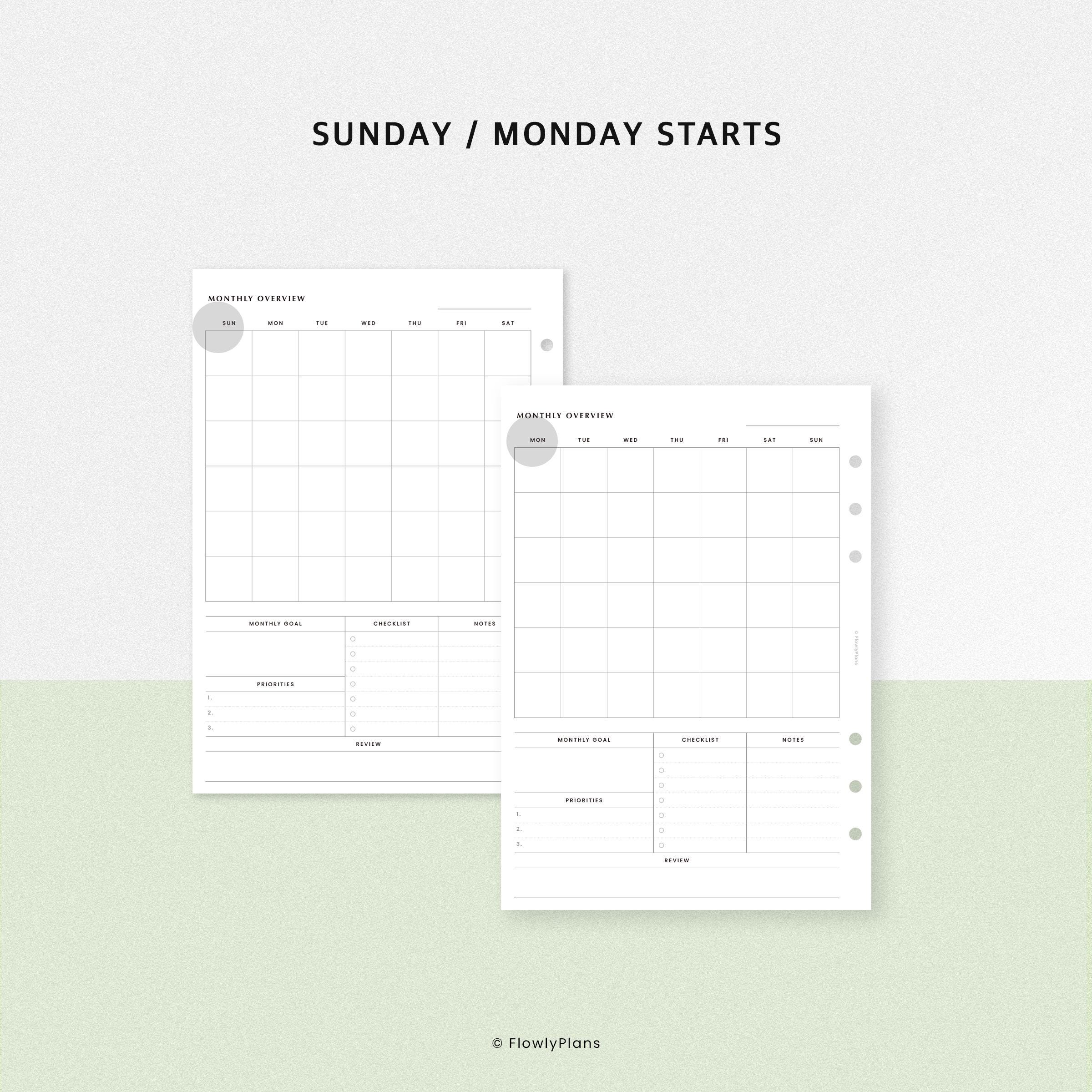 Monthly Overview Printable Planner | Half Letter Inserts | Undated ...