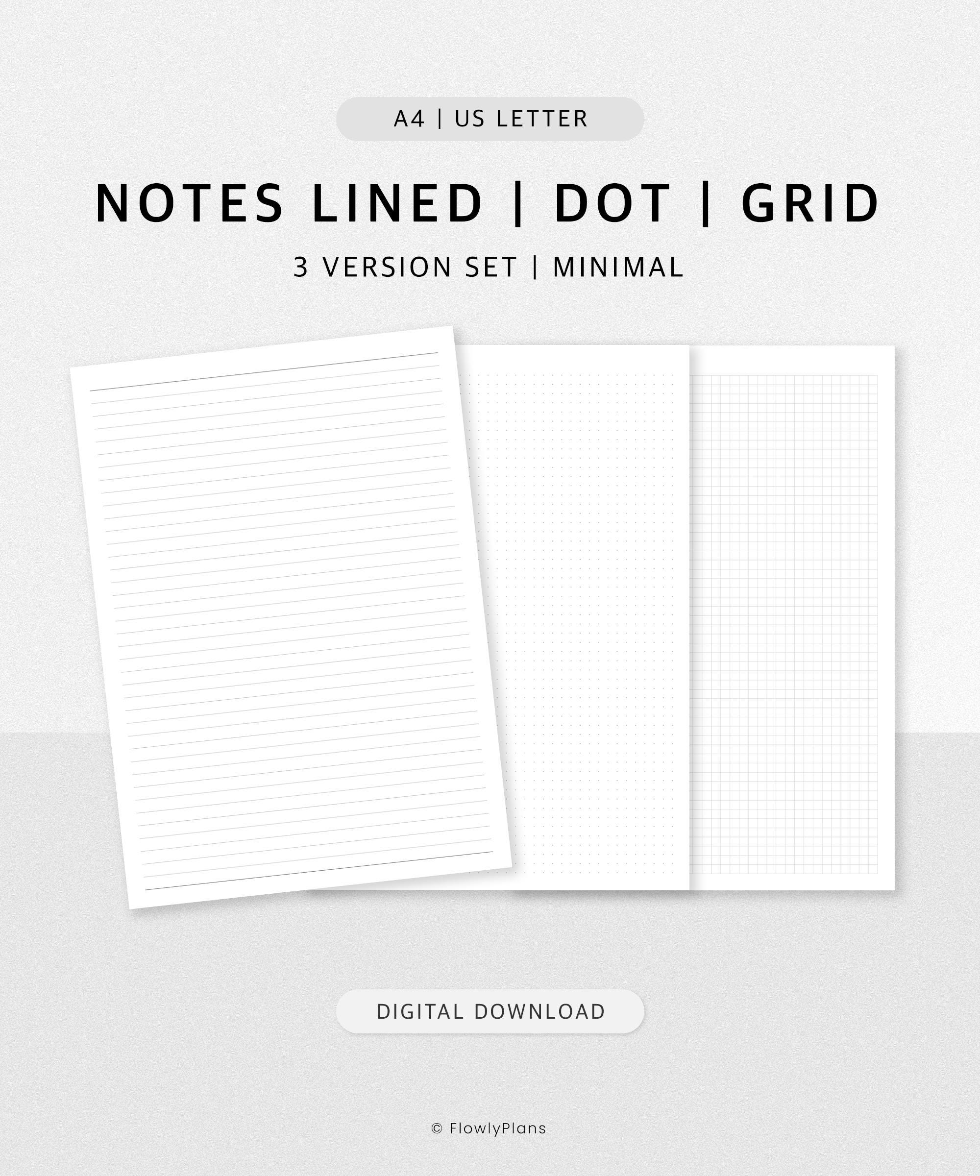 Notes Template Printable A4 US Letter | Lined Dot Grid | Bullet Journal ...