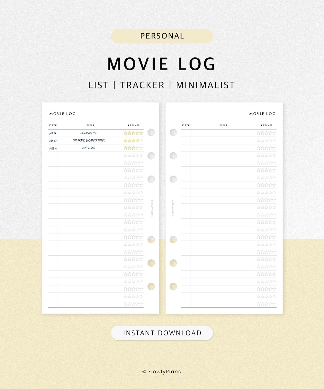 Movie Log Printable | Personal Planner Insert | Film Log, Movie Tracker ...