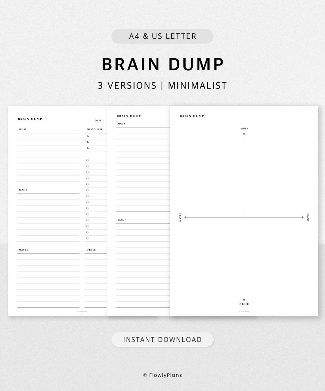 String Brain A4 Brain Dump Printable | A4 & US Letter Planner Insert | ADHD Brain Dump ...