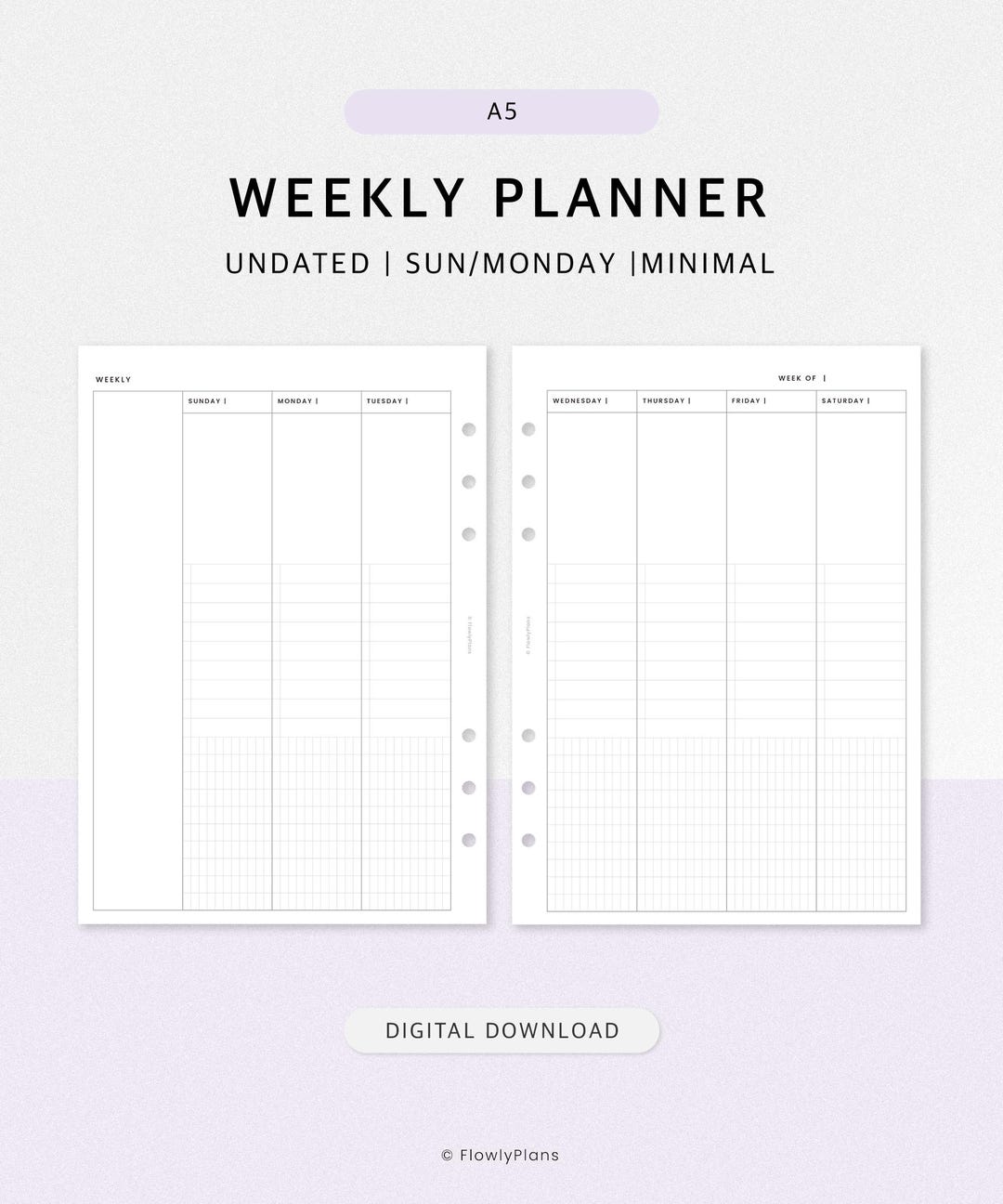 Undated Weekly Planner Printable | A5 Inserts | Simple Week at a Glance ...