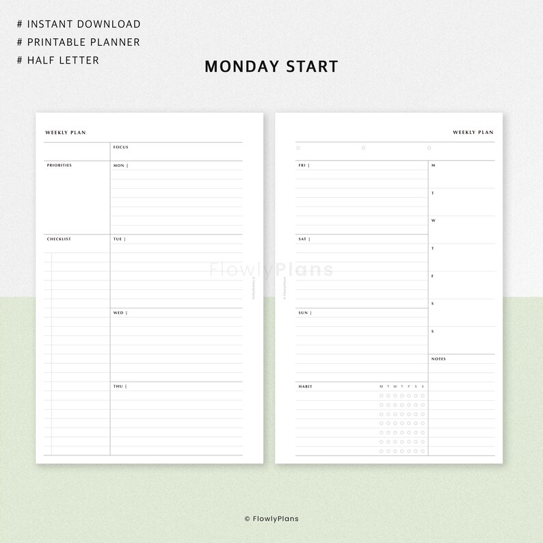 Weekly Planner Half Letter Inserts Printable | Undated WO2 Weekly ...