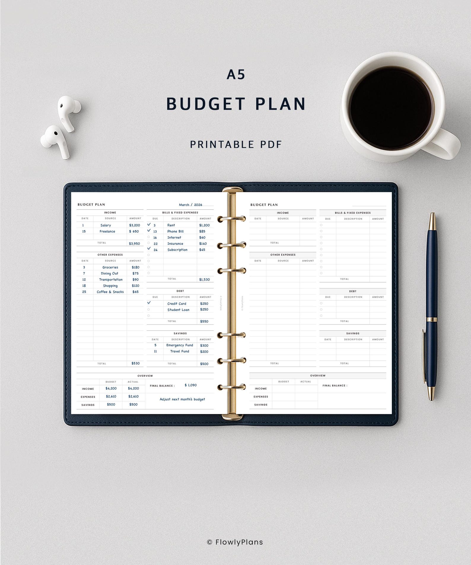 Budget Planner A5 Printable | Simple Income Expense Tracker | Minimal ...