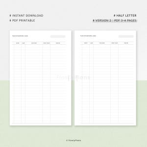 Half Letter Vaccination Log Printable Insert Pet Care Planner Dog Cat Medication Tracker Instant Download PDF
