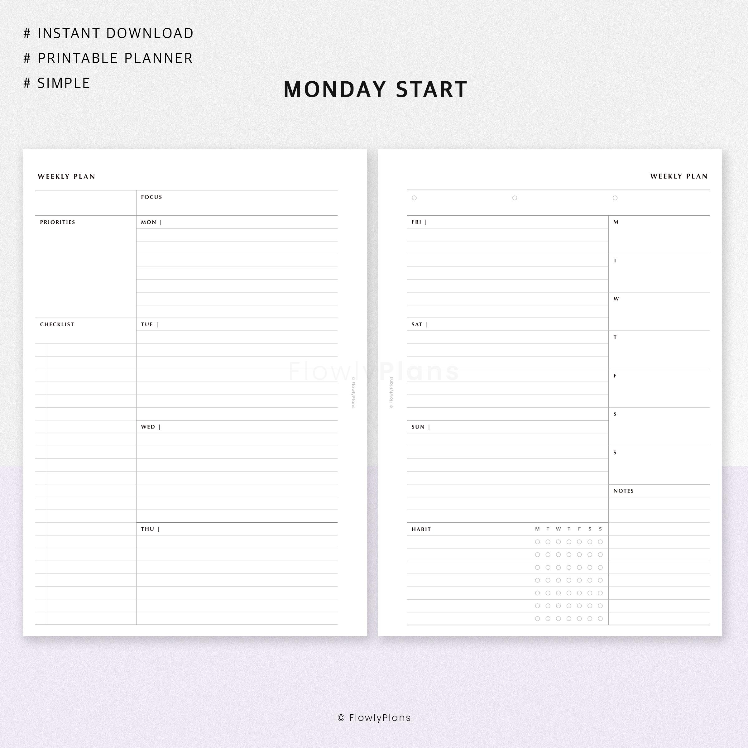Weekly Planner A5 Inserts Printable | Undated WO2 Weekly Agenda to Do ...