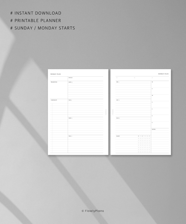 Weekly Planner A5 Inserts Printable | Undated WO2 Weekly Agenda to Do ...