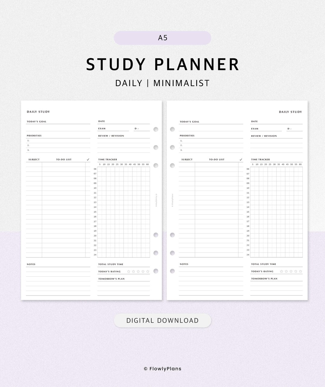 Daily Study Planner | A5 Printable Insert | Academic Planner for ...