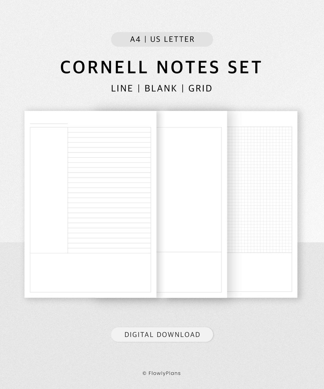 Cornell Notes Printable A4 US Letter | Lined Blank Grid Study Template ...