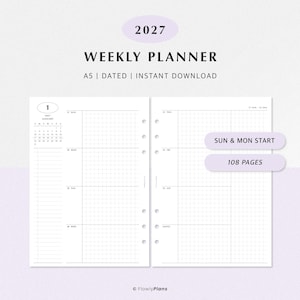Weekplanner 2027 afdrukbaar | A5-insteekkaarten | Minikalender, weekoverzicht, agenda, takenlijst | Minimalistisch | Direct downloaden