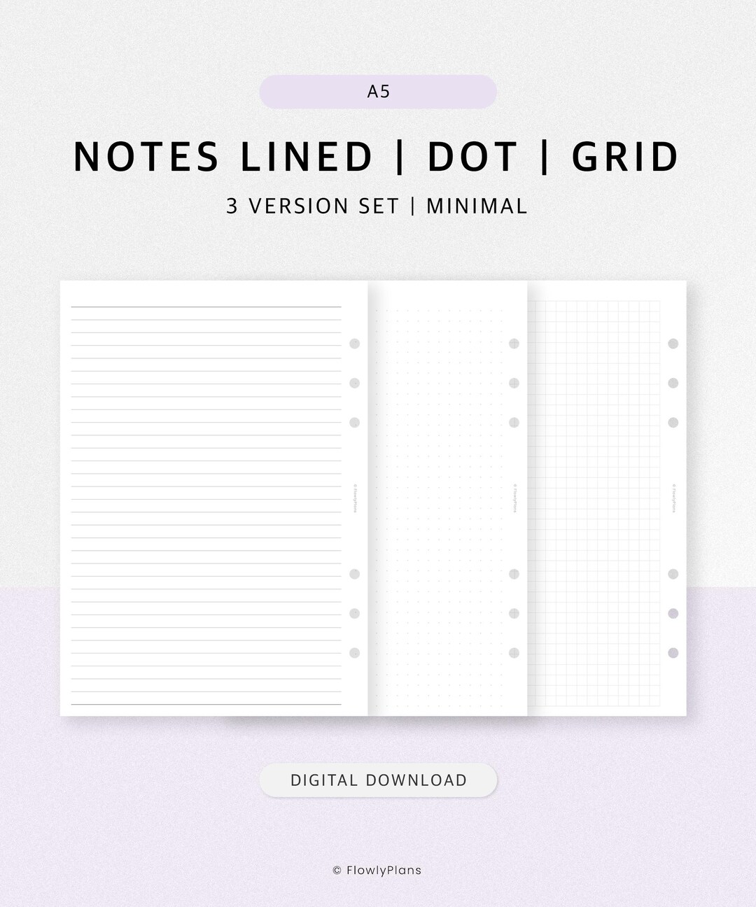 A5 Notes Planner Inserts Printable | Lined Dot Grid Writing Paper Study ...