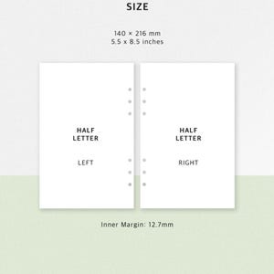 Half Letter Planner Insert Size Guide 140x216mm 5.5x8.5 inch Ring Binder