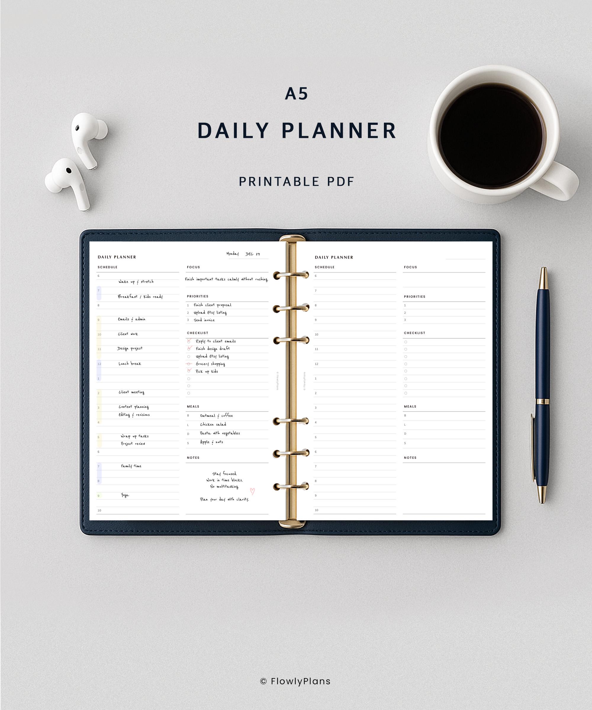 Daily Planner Printable | A5 Planner Inserts | Hourly Schedule ...
