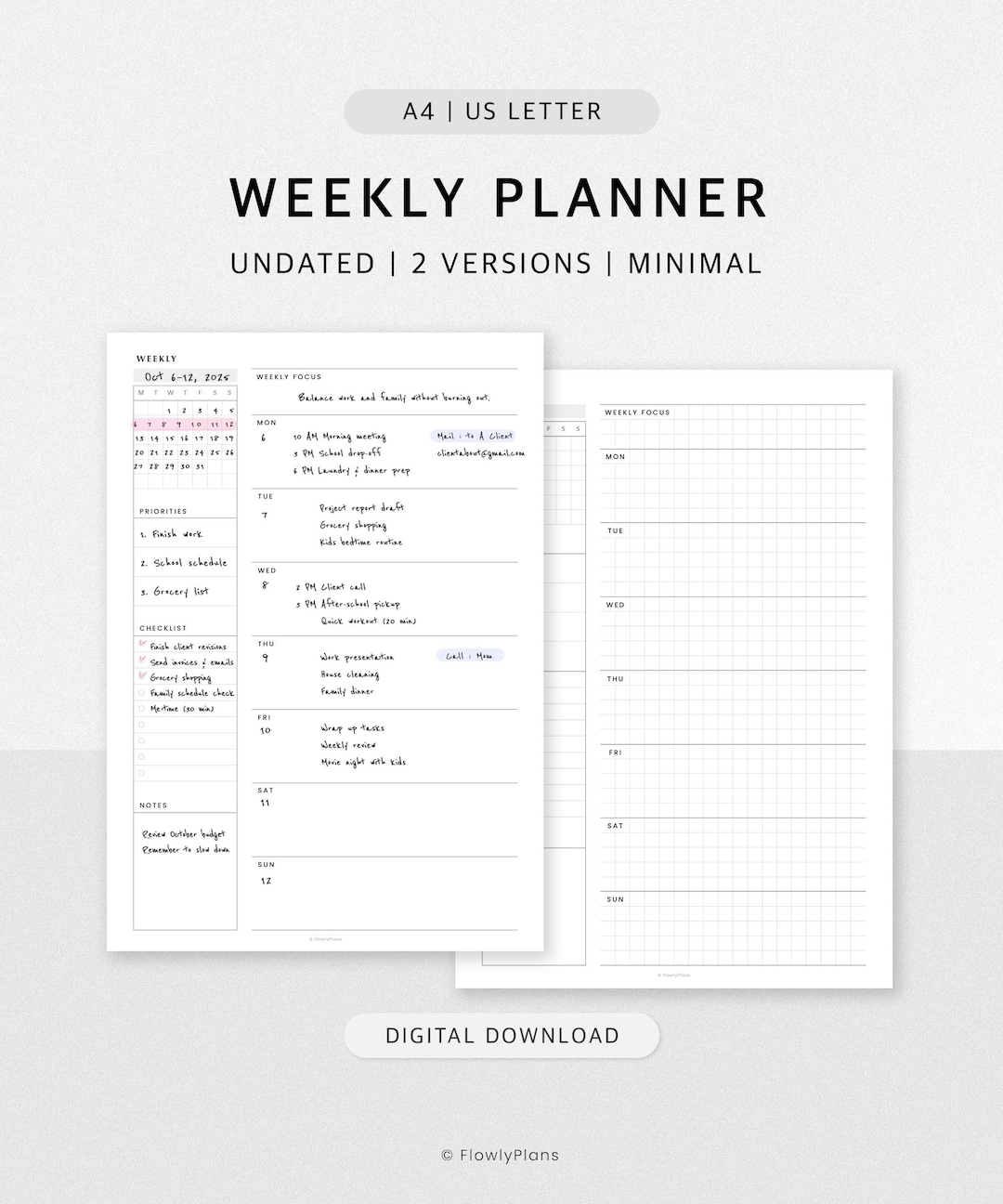 Weekly Planner Printable | Undated A4 & US Letter | Simple Schedule ...