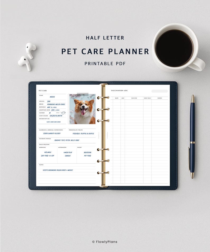 Pet Care Planner Printable Half Letter Planner Insert Dog Planner Cat Planner Instant Download PDF