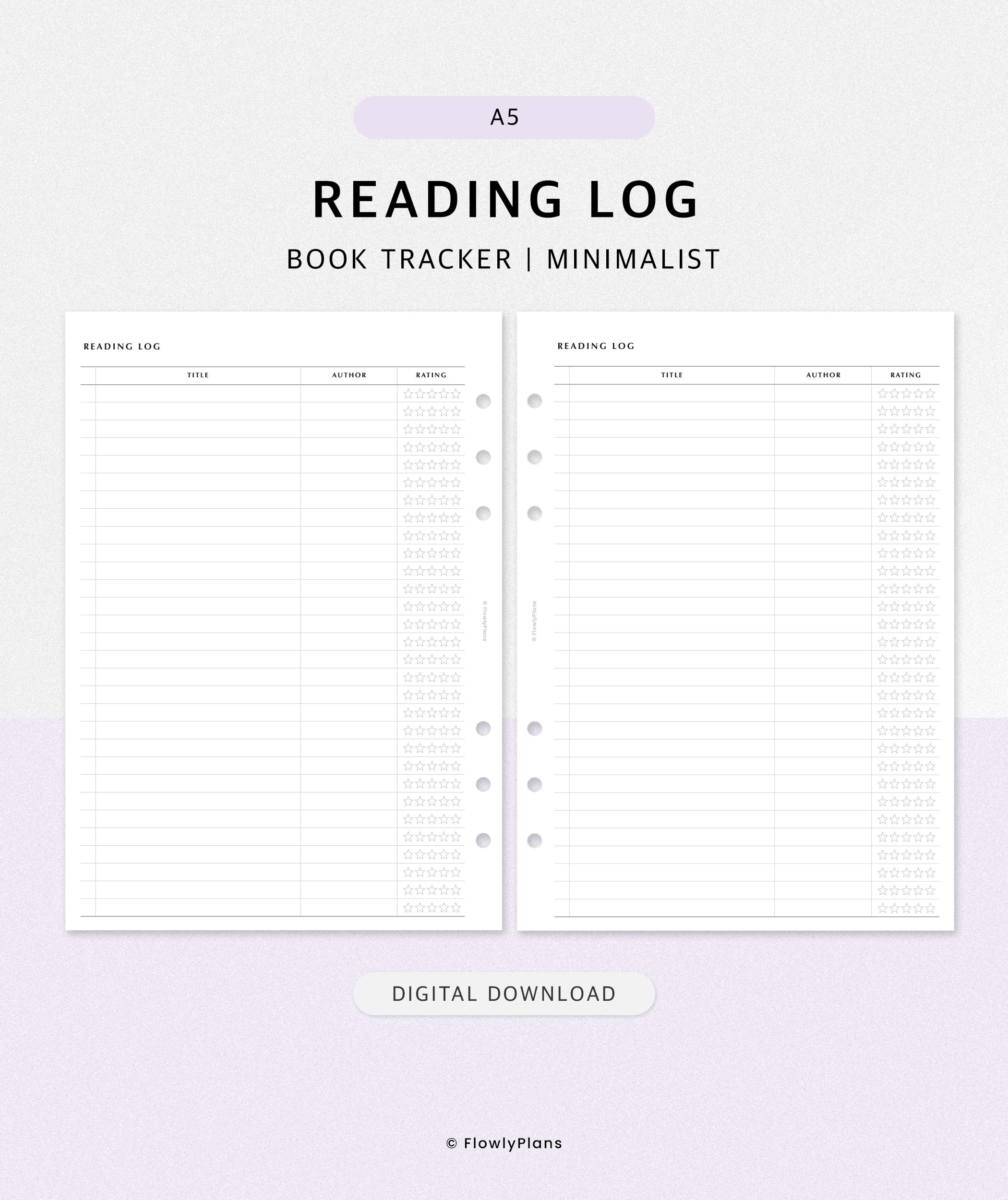 Reading Log Printable | A5 Planner Insert | Book Tracker, Reading ...