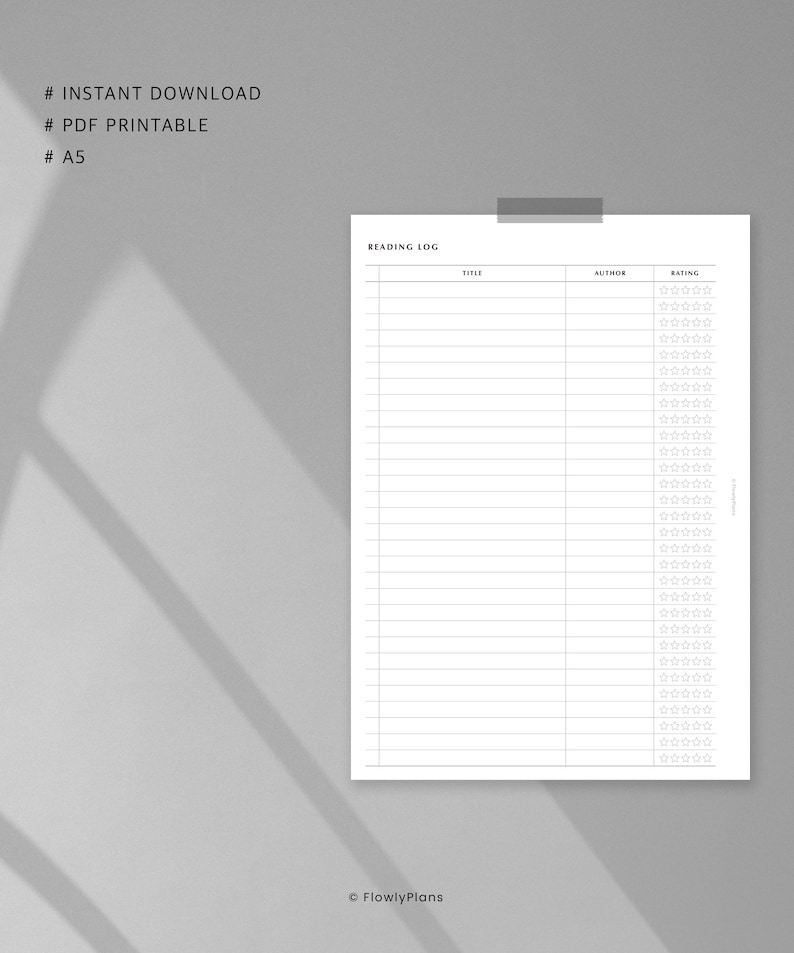 Reading Log Printable | A5 Planner Insert | Book Tracker, Reading ...