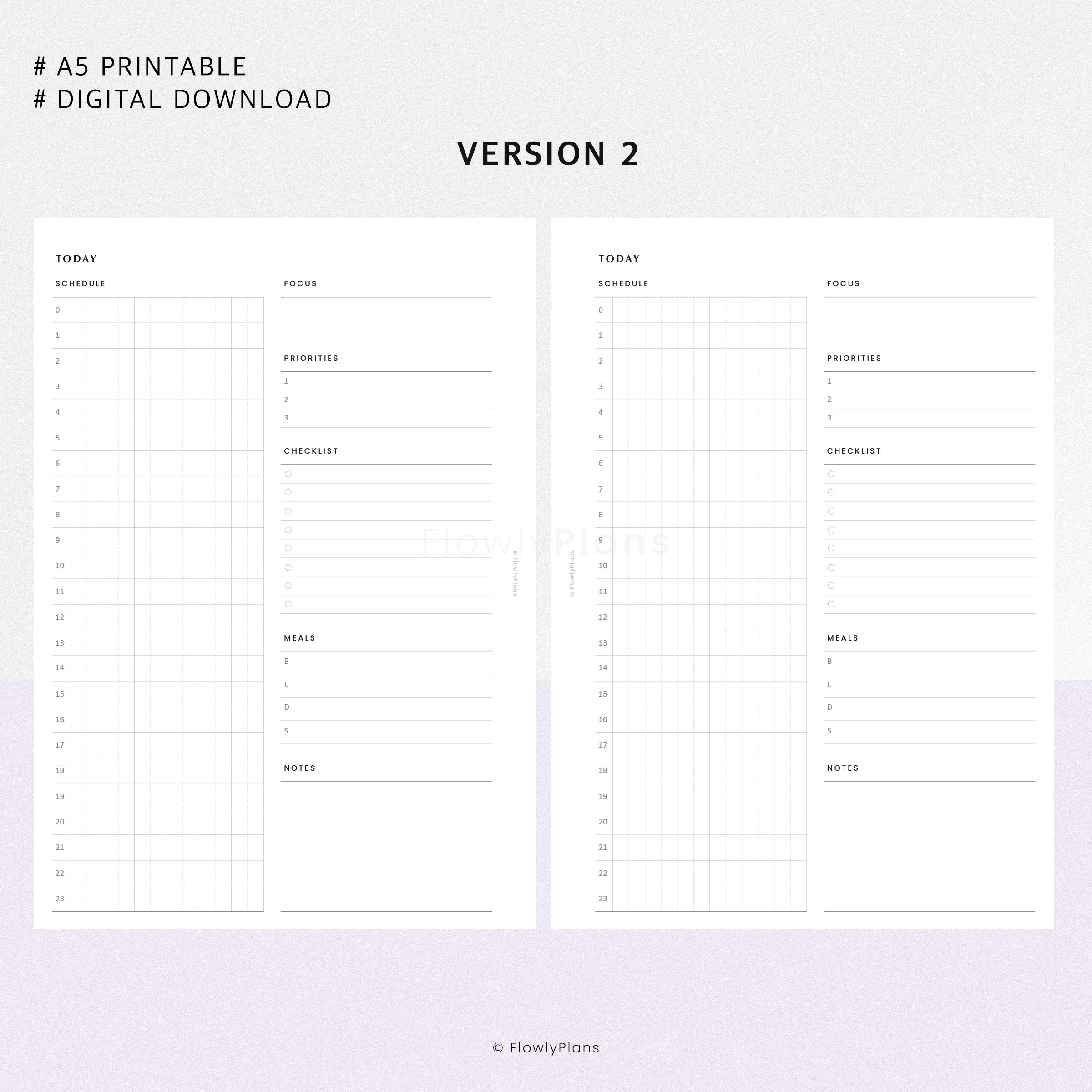 24 Hour Daily Planner Printable | A5 Inserts | Hourly Schedule, Time ...