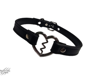 Faultline-harthalsband - zwarte kunstleer choker met gebroken hart