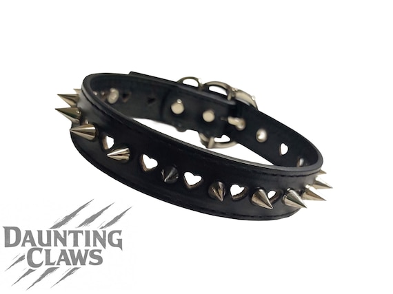 Shadowheart Thornspike Collar - Black Faux Leather Heart Cut-Out Spiked Choker