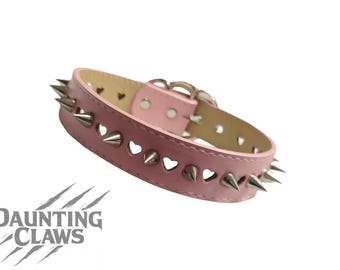Candyheart doornspike-halsband - roze kunstleer choker met hart uitgesneden steker
