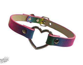 GlitterSpit Eed-harthalsband - glittery kunstleer regenboog hartring choker