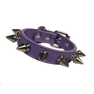 Ghostlilac Ruin - Pastel Purple Faux Leather Single Row Spiked Cuff Bracelet