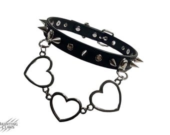 Sleedoorn Heartbreaker-halsband met spikes - zwart kunstleer hartketting spike choker