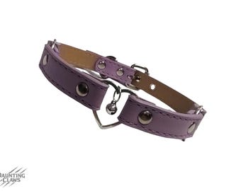Ghostlila Kittenchime Hartenhalsband - Pastelpaars Kunstleer 3 Harten Ring Bell Choker