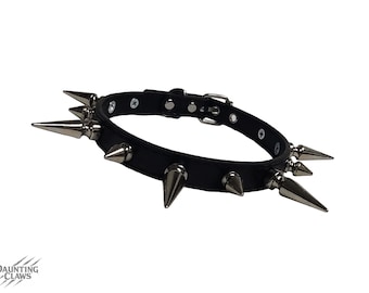 Ruinspire Collar Classic Spiked Collar - Black Faux Leather Collar with Alternating Tree Spikes