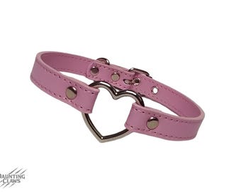 Bubblegum Oath Heart Ring Collar - Pink Faux Leather Heart O-Ring Choker