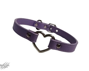 Ghostlilac Oath-hartringhalsband - pastelpaars kunstleer hart O-ring choker