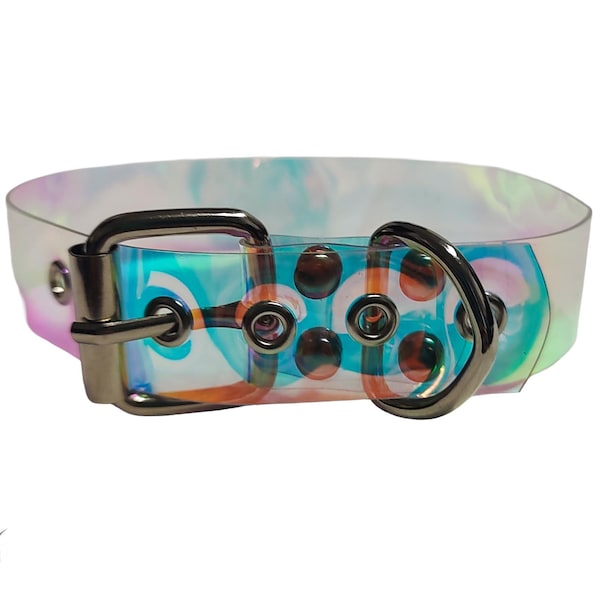 HoloHaze Static Collar - Clear Iridescent Holographic Plastic Choker Collar