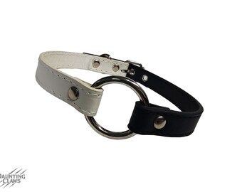 Raven & Dove O-ringkraag - zwart-wit kunstleer O-ring choker