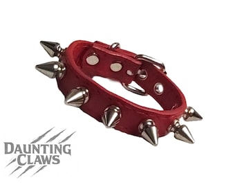 Crimson Ruin Single Row Spiked Cuff - Red Vegan Leather Spike Bracelet