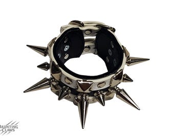 Iron Vortex Carnivale Spiked & Studded Cuff - Faux Leather Studded Wide Black and White Spike Wristband