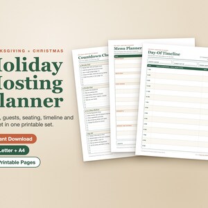 Thanksgiving Planner Printable, Holiday Hosting Planner, Christmas Dinner Menu Planner, Seating Chart, Guest List, Grocery List PDF