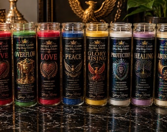 Colección de velas Glory Rising de 7 días para la manifestación: amor, protección, paz, sanación, abundancia, intención espiritual.