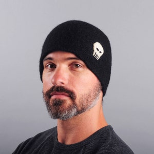 Skull Hat // Men&#39;s or Women&#39;s Wool Felt Winter Hat // Merino Wool // Gifts for Him // Punisher // Beanie // Tuque // Unisex // Felted Hat