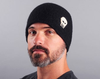 Felted Merino Wool Skull Hat: Unisex Winter Beanie