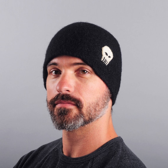 Felted Merino Wool Skull Hat: Unisex Winter Beanie