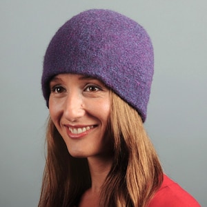 Merino Wool Felt Hat: Unisex Winter Beanie Heathered Purple
