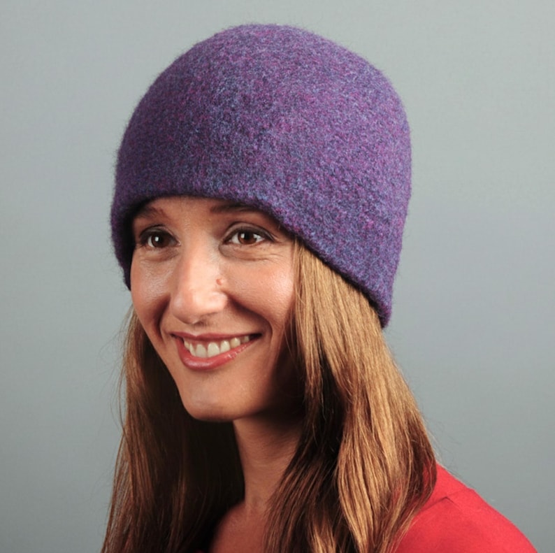 Merino Wool Felt Hat: Unisex Winter Beanie Heathered Purple