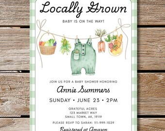 Locally Grown Baby Shower Invitation, Garden Farmer's Market, Editable Template (Digital Download), LGBS1