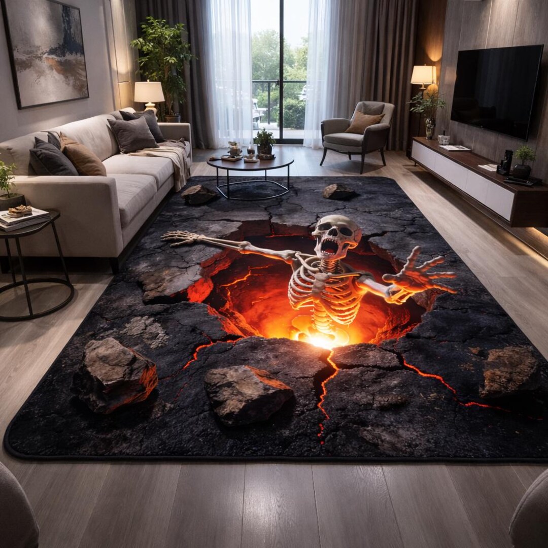 A Rug Hell Lava Skull Rug, Hell Hole Carpet, Scary Skeleton Floor Mat, Gothic ...