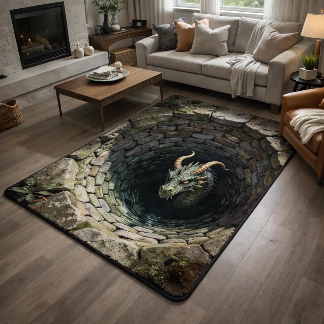 Dragon Well Rug, Fantasy Stone Hole Carpet, Mystic Dungeon Floor Mat ...