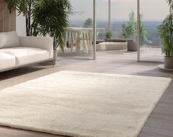 Luxury Cream Shag Rug , Soft Plush Area Rug, Minimalist Neutral Carpet, Modern Living Room Rug, Cozy Bedroom Rug, Handmade Look Floor Decor