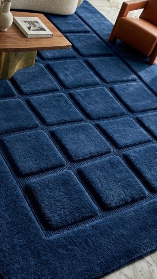 Luxury Navy Blue Hand Tufted Rug 8x10, Modern Geometric Wool Area Rug ...