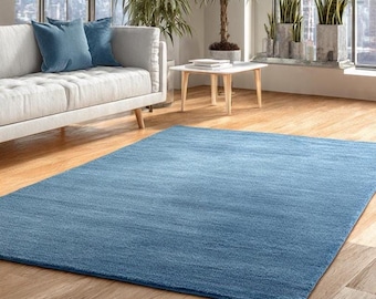 Solid Blue Area Rug, Minimalist Modern Rug, Hand Tufted Living Room Carpet, Soft Plush Floor Rug, Contemporary Bedroom Rug 8x10