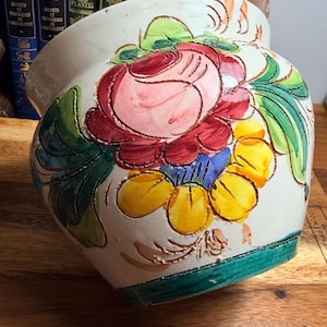Maceta italiana vintage de mayólica – Maceta de cerámica floral pintada a mano, maceta de arte popular mediterráneo
