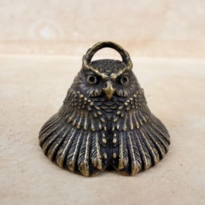 Hand-Cast Solid Brass Owl Bell – Aged Patina Figurine, Vintage Charm Ornament